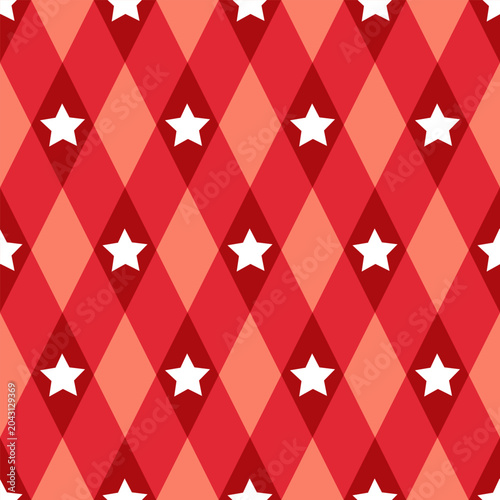Circus Style Seamless Pattern with Stars and Red Diamonds