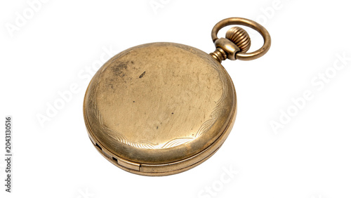 Obraz na płótnie Vintage antique metallic golden pocket watch clock time measurement tool isolate
