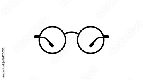 Round glasses icon, eyeglasses symbol, black outline, minimalist style, vision accessory