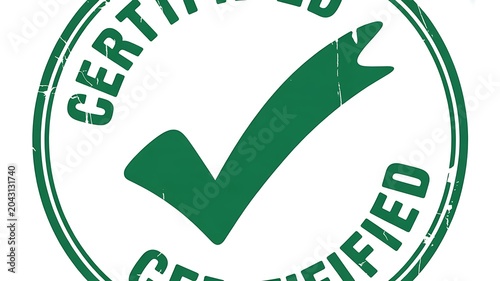 Green certified stamp, checkmark icon, approval symbol, verified badge