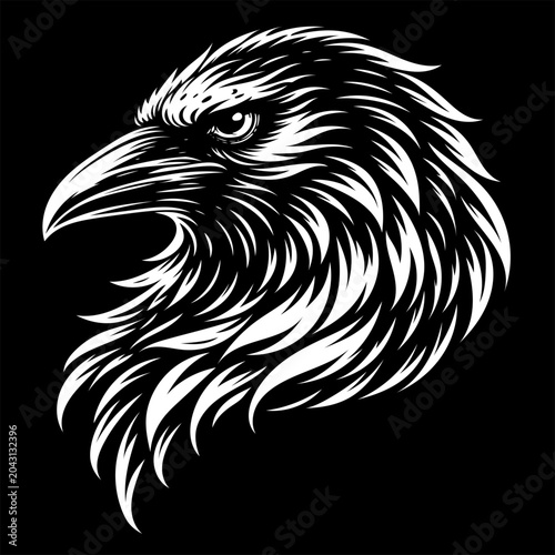 Tribal Rabe Rabenkopf in ornamentaler Linienkunst als Vektor Illustration