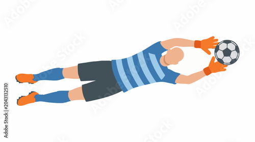 Tableau sur toile Soccer Goalkeeper Diving to Catch Ball Isolated on White Background