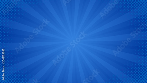 Valokuva Modern blue gradient comic sunburst background with halftone dots, pop art comic style wallpaper