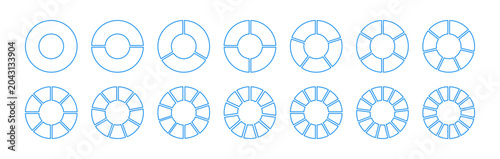 Obraz na płótnie Wheel white blue round divided diagrams from one to fourteen segments