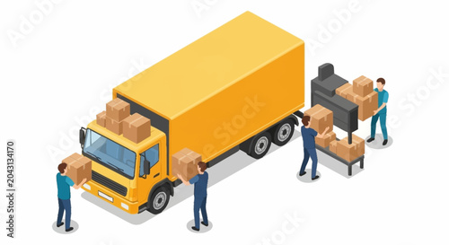 Tableau sur toile Workers loading boxes onto a truck.