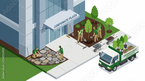 Fotografie Isometric illustration of urban landscaping services.