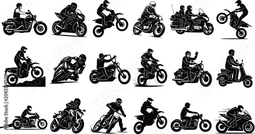 Bild auf Leinwand Motorcycle Rider Silhouette Vector Collection with Sportbike and Cruiser Designs
