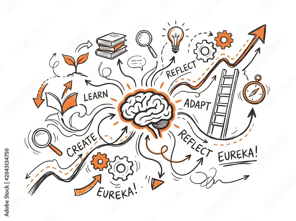 Obraz premium Brainstorming and Learning Concept Mind Map Doodle Illustration