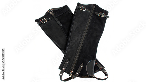 Konstfotografi Pair of black protective neoprene leg gaiters equestrian horse riding gear isola
