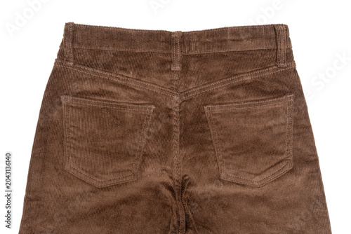 Obraz na plátně Stylish and comfortable casual corduroy trousers laid out on a flat surface against a white background