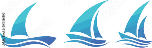 Foto Modern sailboat logo collection, abstract sailing yacht icons on ocean waves vec