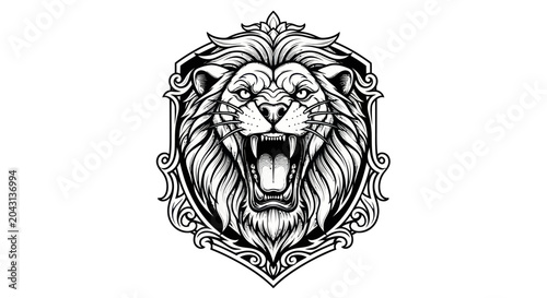 Obraz na plátně Roaring Lion Head Illustration Closeup.