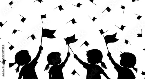 Jubilant graduates throwing caps in silhouette form.