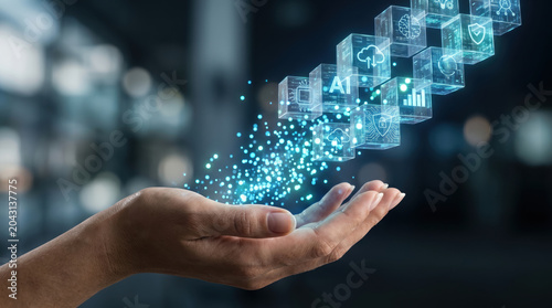 Digital technology digital cube digital data digital transformation future workforce abstract skill innovation artificial intelligence cloud icon hologram