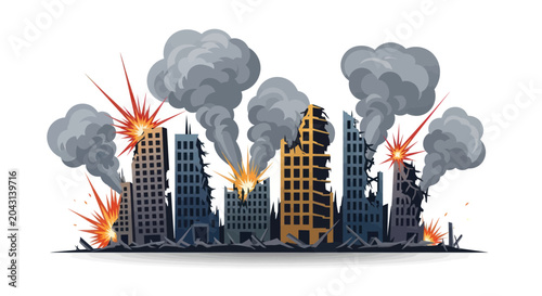 Canvastavla City Skyline on Fire Burning Buildings.