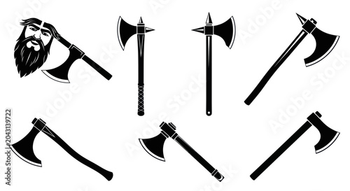 Viking warrior axe weapons set.