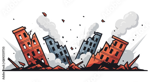 Canvastavla Destroyed Buildings in a Cartoon Style.