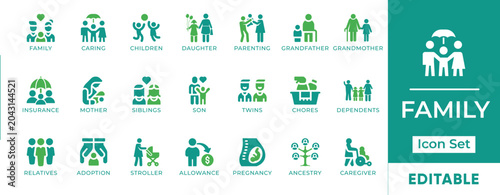 Canvastavla Family Parenting Caregiver Life Insurance and Genealogy Vector Icon Set