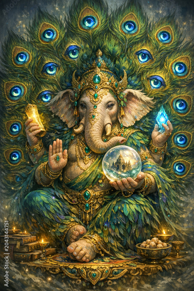 Obraz premium Gajah_Ganesha_Berbulu_Merak