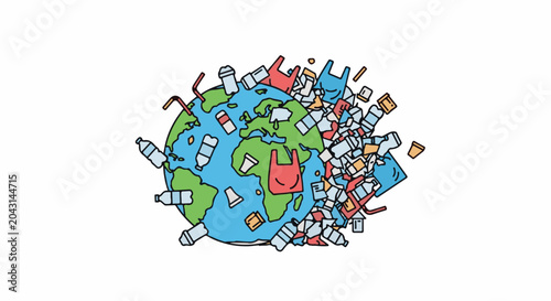 A cartoon of Earth being consumed by plastic waste and pollution