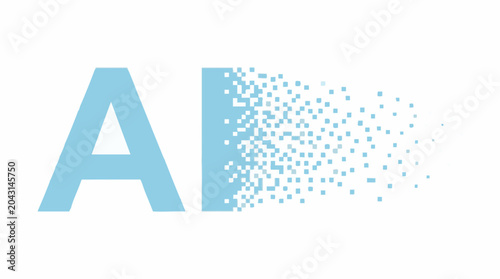 Tableau sur toile AI text with dissolving pixels representing digital transformation