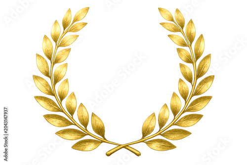 Golden Laurel Wreath Isolated on White