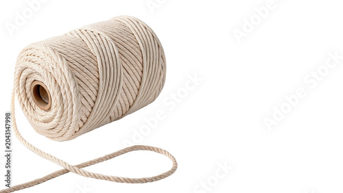 Fotografie Roll of natural brown jute twine string cord rope spool isolated on transparent