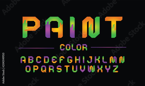 Foto Abstract modern color alphabet, rudiments puzzle letters, colorful stencil font for bright toy logo, game headline, creative rainbow typography, bold condensed text