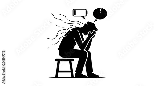 Tableau sur toile Exhausted Person Sitting with Drooping Posture and Fading Energy Lines – Burnout