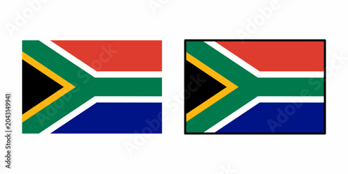 South Africa national flag vector set featuring flat and framed flag icons. Official standard colors. Clean isolated design for travel, education, geography, infographic, web and branding projects.