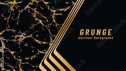 Quadro su tela Black and gold grunge marble texture background featuring elegant geometric border lines for luxury business card or premium poster design template with sophisticated artistic metallic vein detailing
