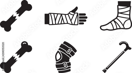 Quadro su tela Medical injury icons showing broken bones and supports