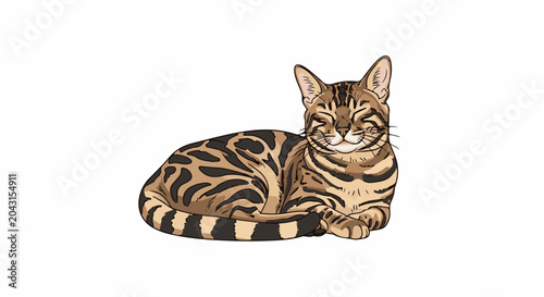 A cute, smiling cat with brown and black stripes naps contently