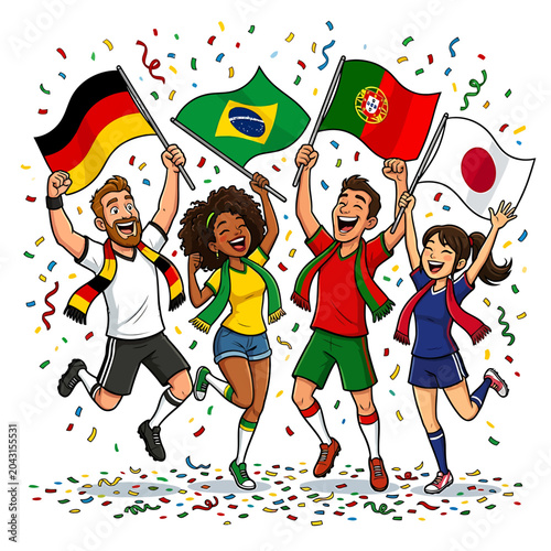 People from different countries celebrate football word cup with flags