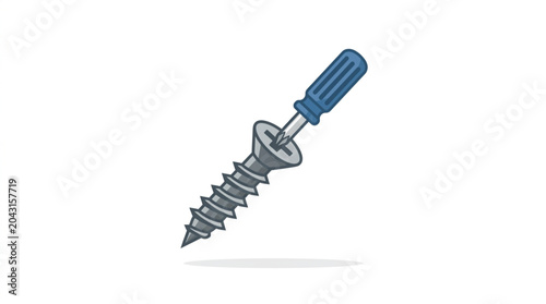 Fotografie Screwdriver tightening a metal screw for construction.