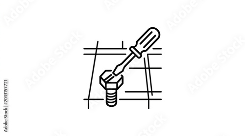 Obraz na płótnie Screwdriver tightening a bolt on a grid.
