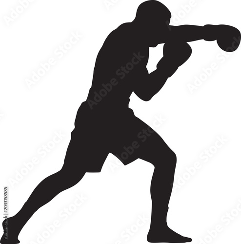 Bild auf Leinwand Professional Boxer Silhouette Throwing a Punch in Fighting Stance