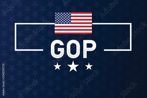 Bild auf Leinwand GOP USA Banner with American Flag, Stars and Typography on Blue Background, Repu