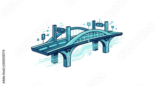 Quadro su tela Modern Highway Overpass Bridge Structure with Traffic Lights.