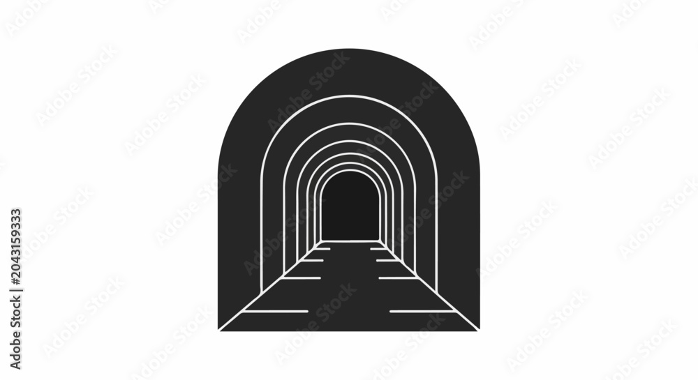 Fototapeta premium Stylized illustration of a repeating arched corridor receding into darkness