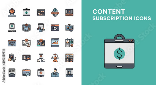 Set of content subscription and digital membership vector icons