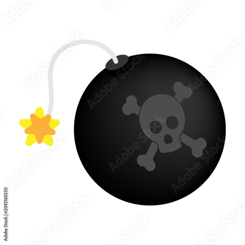 Isometric bomb with a lit fuse ready to explode. Isolated cartoon vector on white background top view