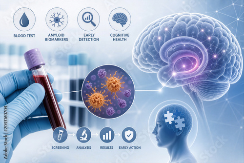 Alzheimer blood test screening amyloid biomarkers early detection cognitive health diagnostics brain protein biomarker analysis for Alzheimer's dementia screening and early action