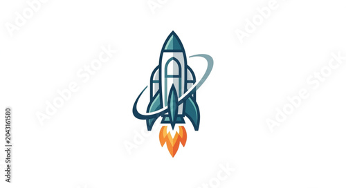 Modern Rocket Ship Launching into Space with Orbit Ring.