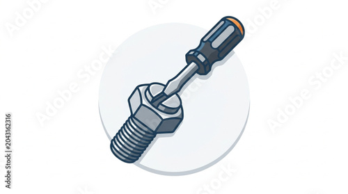 Tableau sur toile Screwdriver turning a bolt and nut illustration.