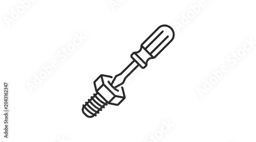 Fotografi Screwdriver turning a bolt on a threaded rod.