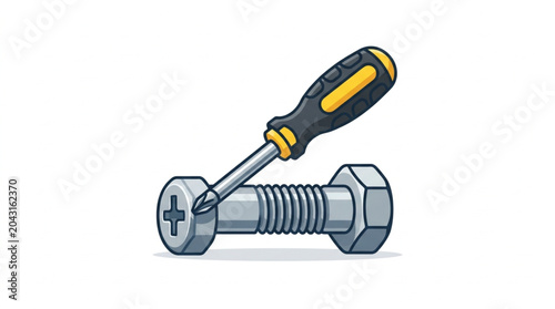 Photos Screwdriver turning a bolt with a cross slot head.