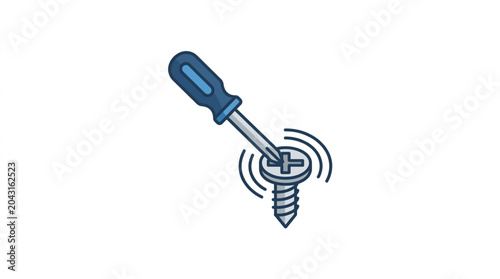 Fotografie Screwdriver turning a screw with vibration lines.