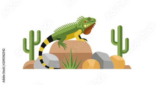 Принти на полотні Green Iguana on Rock Formation Outdoors.