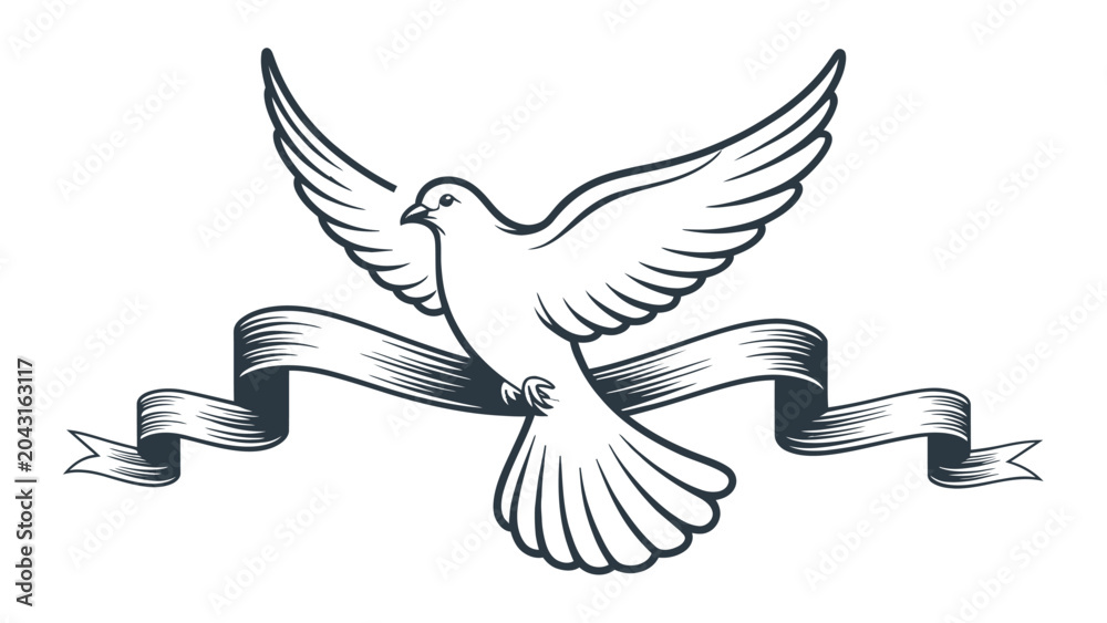 Fototapeta premium Flying Dove and Vintage Ribbon Banner Vector Illustration for Juneteenth
